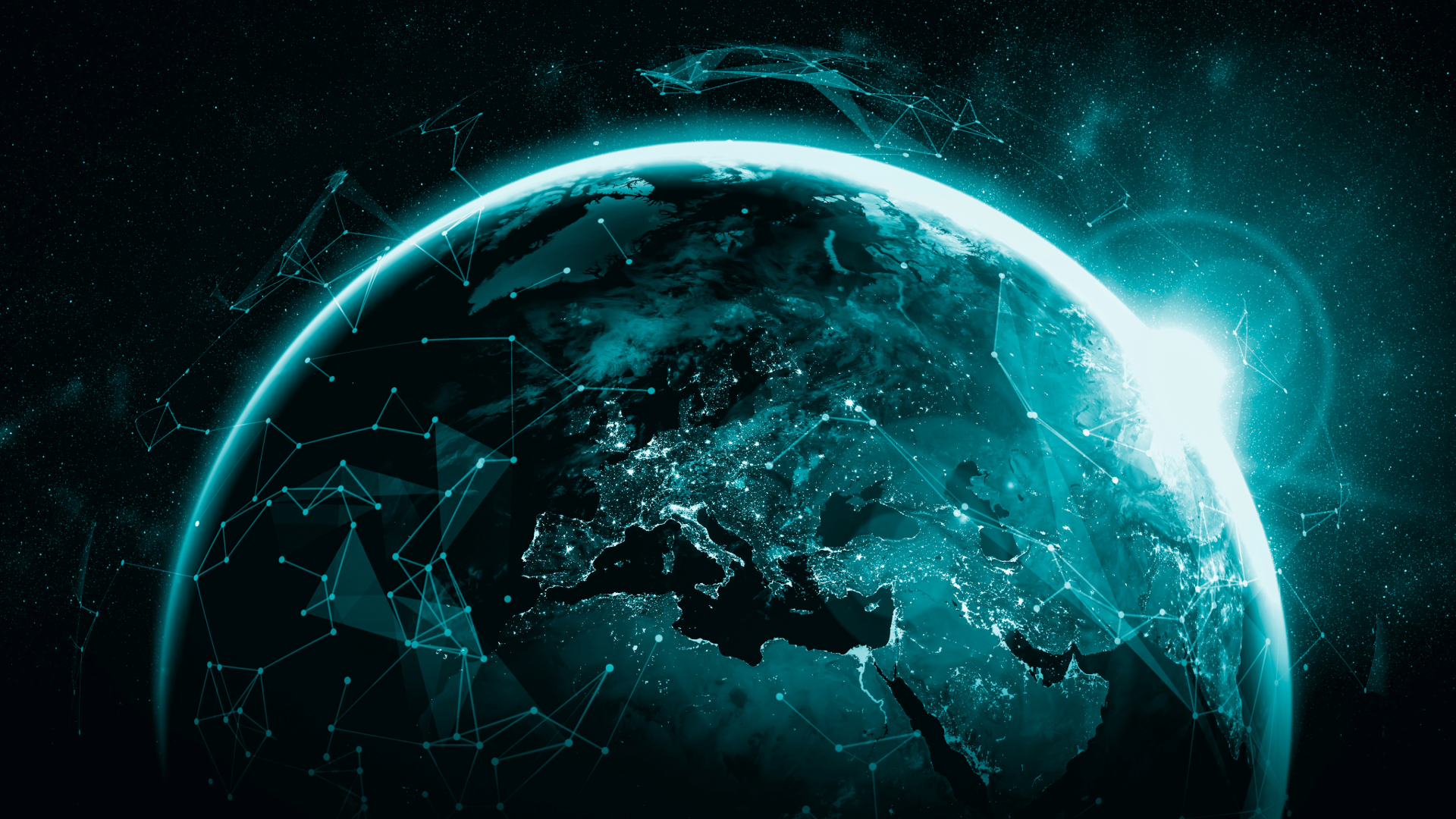 Earth at night with a glowing network
