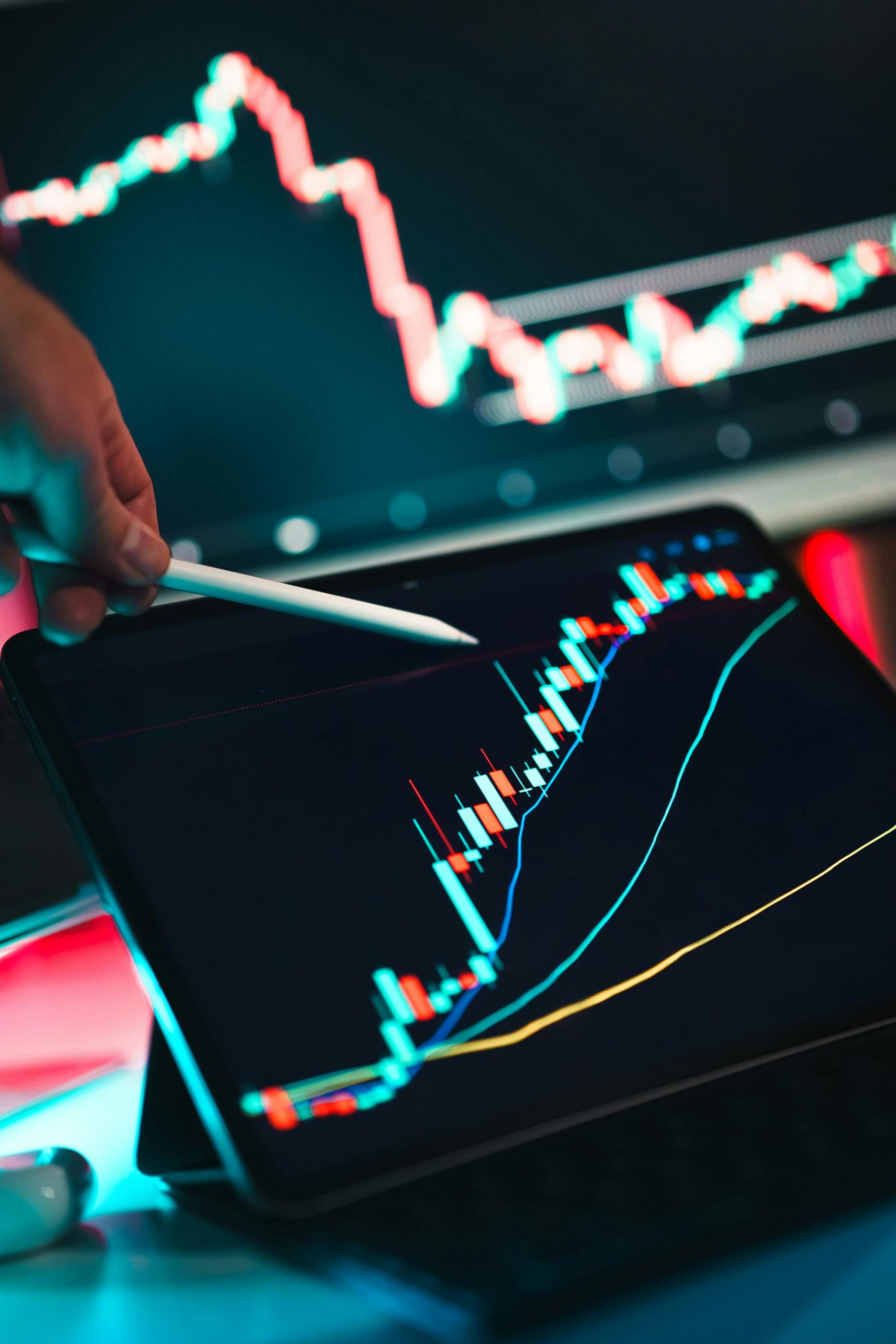Market charts on a screen