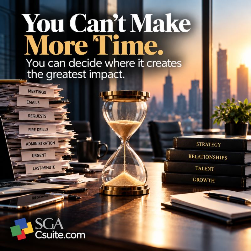 Graphic for Brad Stackhouse LinkedIn post on priority management for executives